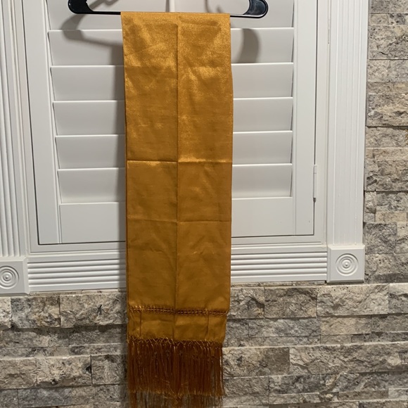 Gold Satin Scarf with Fringe - Picture 2 of 2